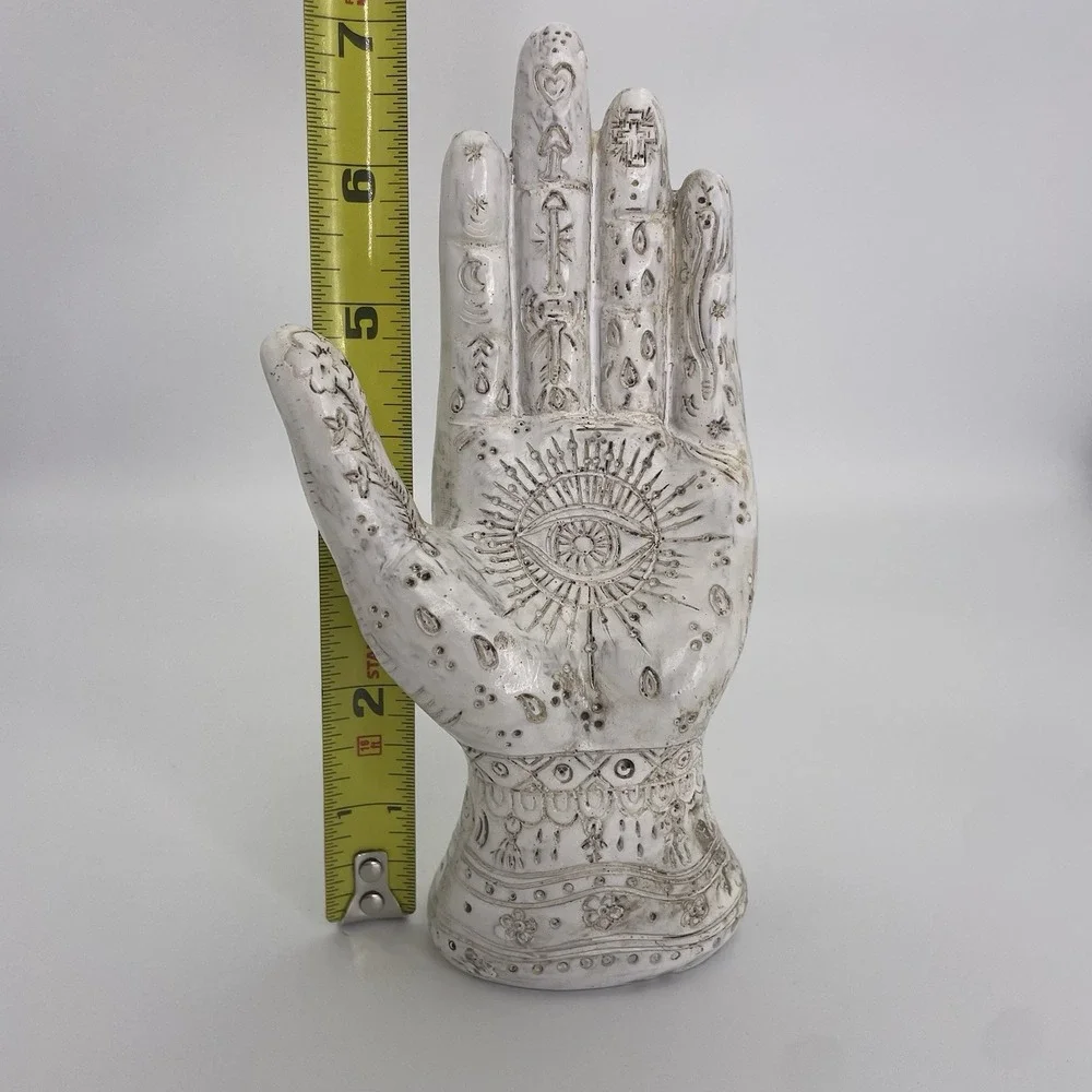 Hamsa Hand of Fatima Protection Statue~ Spiritual Palmistry 7" Carved Resin - Picture 7 of 9